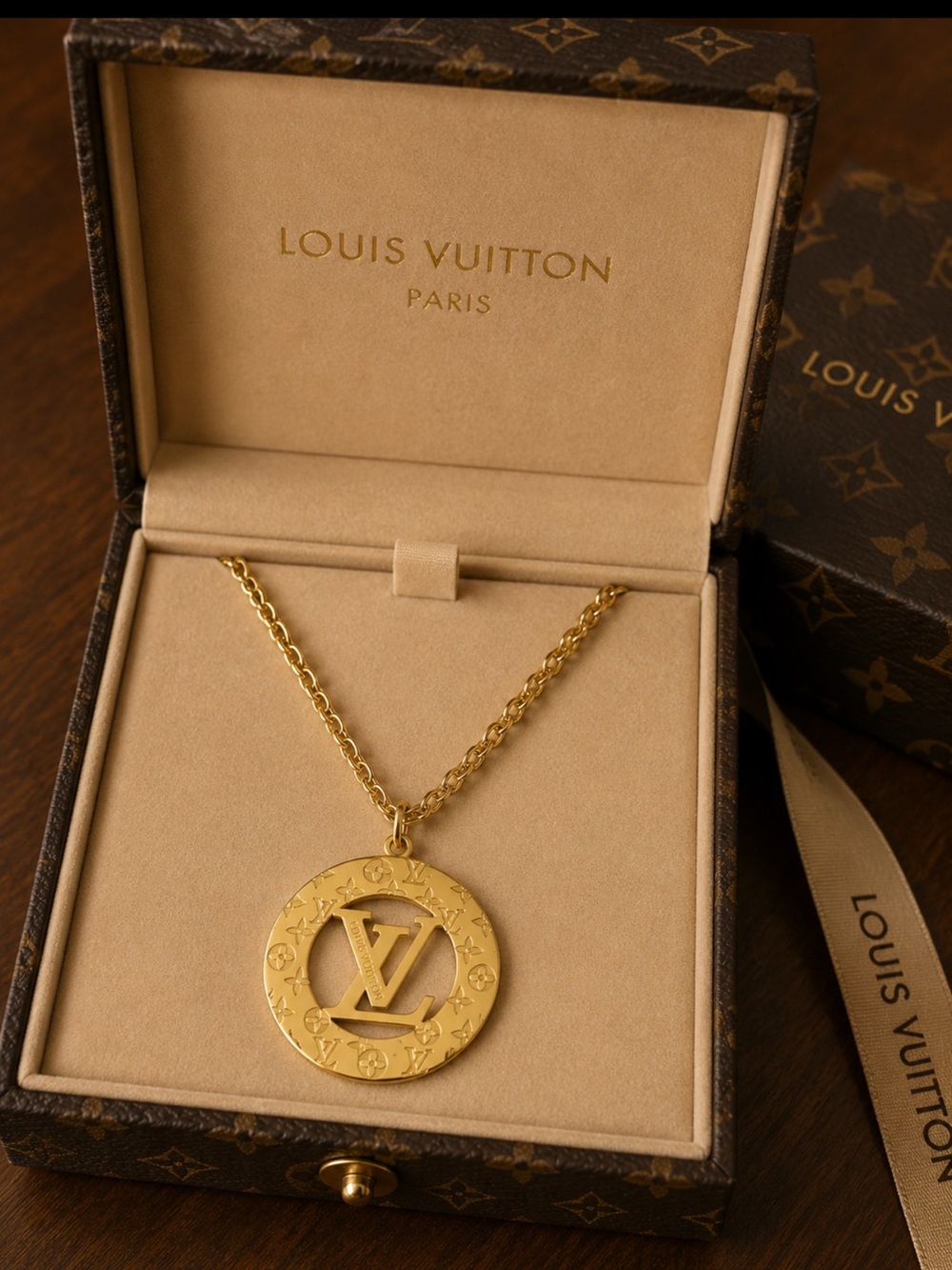 Gold Monogram Circle Pendant Necklace